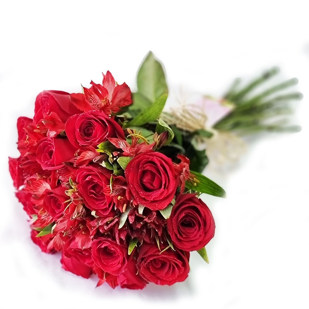 Buquê 12 Rosas Vermelhas com Astroemélias Vermelhas para presente |  Uniflores