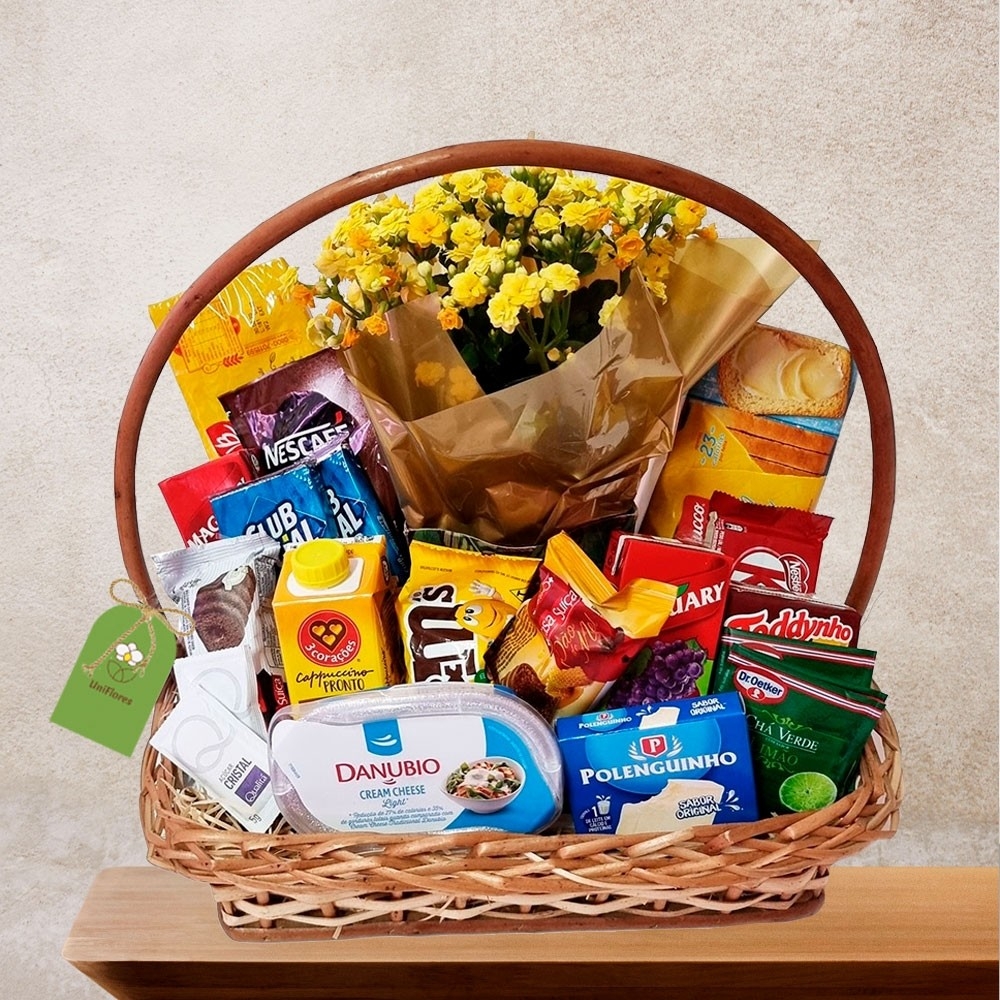 Cesta de Café da Manhã com flores dia dos namorados Café da Manhã com flores dia dos namorados